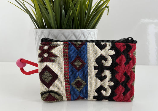 Woven Coin Pouch - Red/Blue